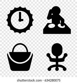 Modern icons set. set of 4 modern filled icons such as woman bag, sundial, dj