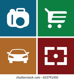 Modern icons set. set of 4 modern filled icons such as car, center focus, camera