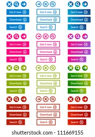 Modern icons set with arrows, buttons and cross in different colors