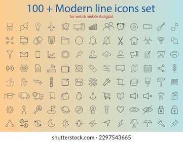 iconos modernos establecidos para web digital móvil, iconos conjuntos vector para tecnología móvil, señal vectorial móvil, vector digital, iconos para internet, 100 conjunto de iconos creativos, diseño de arte