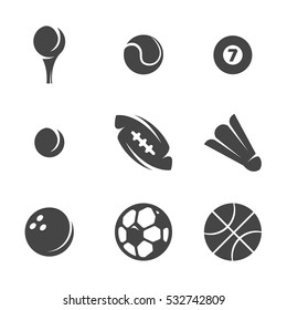 Modern icons set silhouettes of sports balls. Symbol collection isolated on white background. Modern sports balls flat pictogram illustration. Vector logo concept for web graphics - stock vector