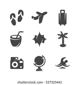 Modern icons set silhouettes of summer travel. Travel symbol collection isolated on white background. Modern flat pictogram illustration. Vector logo concept for web graphics - stock vector