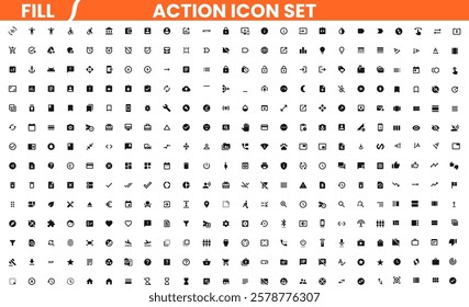 modern icons with a solid fill design. Ideal for UI UX design, mobile apps, websites, dashboards, and digital interfaces, these icons represent various actions such as clicks, gestures, swipes, taps