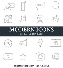 Modern icons thin line styled. Social media pack