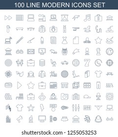 modern icons. Trendy 100 modern icons. Contain icons such as bridge, bag, earphones, bank, skirt, internet, display, baby monitor phone, volume. modern icon for web and mobile.