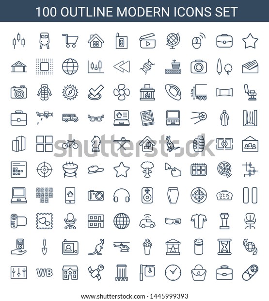 modern icons. Trendy 100 modern icons. Contain
icons such as newborn child, case, woman bag, clock, builidng,
satellite, house, WB, sliders, qround the globe. modern icon for
web and mobile.