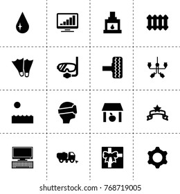 Modern icons. vector collection filled modern icons. includes symbols such as storage, tire, drop, sweeper truck, chandelier, pc, radiator. use for web, mobile and ui design.