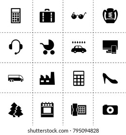 Modern icons. vector collection filled modern icons. includes symbols such as factory, calculator, car wash, desk phone, camera, cooker, pc. use for web, mobile and ui design.