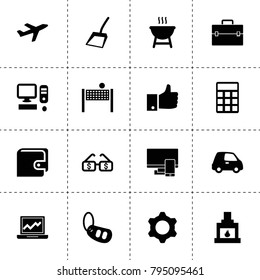 Modern icons. vector collection filled modern icons. includes symbols such as calculator, car alarm key, scoop, case, fireplace, gear. use for web, mobile and ui design.