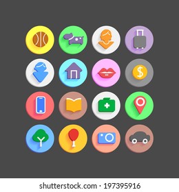 Modern icons vector collection with long shadow effect in stylish colors of web design objects, business, black color background. 