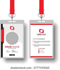 Modern ID card badge template with lanyard for student, employee, staff, worker, office, school, hospital and event use, clean professional corporate identity design, minimal style vector