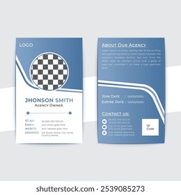 Plantilla moderna del diseño de la tarjeta de la identificación con el gradiente. Nombre de viaje creativo o tarjeta de identidad para agencia de viajes profesional. Negocios, marketing, promoción, impresión, tour, turismo, vacaciones, vacaciones y Vector.