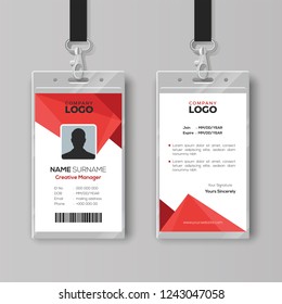 Modern ID Card Template with Abstract Red Geometric Style