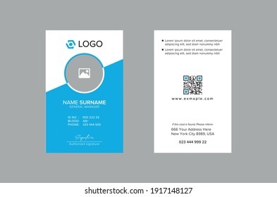 
Modern ID Card Template with an author photo place. Office Id Card Layout Two Sided. Employee Id Card for Your Business or Company. Cyan and white Background Design