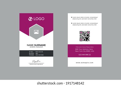 
Plantilla moderna de tarjeta de identificación con un lugar fotográfico de autor. Diseño de tarjeta de identificación de Office de dos lados. Tarjeta de identificación de empleado para su empresa o empresa.
