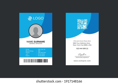 
Modern ID Card Template with an author photo place. Office Id Card Layout Two Sided. Employee Id Card for Your Business or Company. Cyan and white Background Design