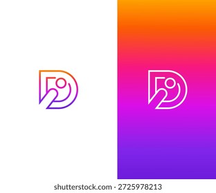 Logotipo moderno de la letra de la identificación que presenta un dedo que toca un círculo, que representa la interacción digital o los medios de comunicación. Diseñado con un contorno degradado vibrante sobre fondos blancos y coloridos.