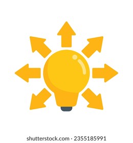 Vector plano del icono de la bombilla de ideas moderna. Luz de negocios. Pensamiento web aislado