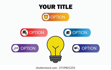 Modern idea options info graphic featuring a light bulb concept and colourful labels, perfect for business strategy, decision making, and creative presentations.