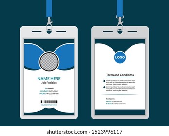 Tarjeta de identidad moderna, diseño de tarjeta de identificación con acentos azules