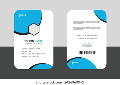 Modern Identity Employee Abstract professional, corporate office Id card design, Simple and Clean ID Card Design Template.