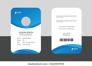 Modern Identity Employee Abstract professional, corporate office Id card design, Simple and Clean ID Card Design Template.