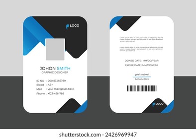 Modern Identity Employee Abstract professional, corporate office Id card design, Simple and Clean ID Card Design Template.