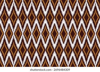 Modern Ikat fabric pattern in yellow and black tones, featuring hand-painted geometric motifs inspired by traditional ethnic textiles. The watercolor texture creates a natural and elegant feel