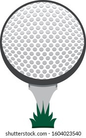 Modern illustrated vector golf ball with dimples on tee and grass patch graphic design idea Template Easy to Edit