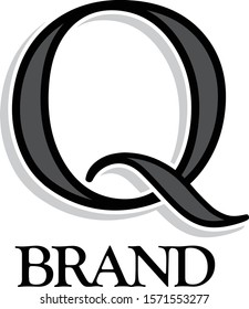 Modern illustrated vertical gray scale graphic design vector Logo Letter Q with drop shadow template easy to edit