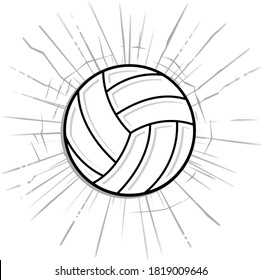 Modern Illustrated Volleyball With Shattered Glass Effect In Black, White And Gray. Illustrator Eps Vector Graphic Design.