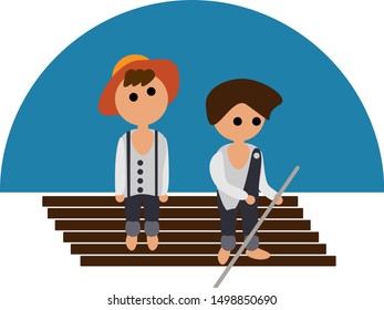 Modern illustration of the adventures of Tom Sawyer and Huckleberry Fin in flat style. Picture for children's books and educational content.