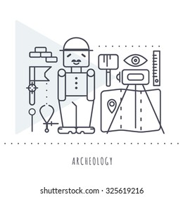 Modern illustration of archeology. Thin lines. 