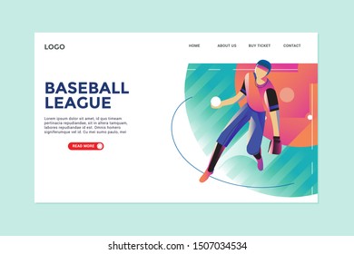Modern Illustration Baseball and Landing Page Design for web page and app