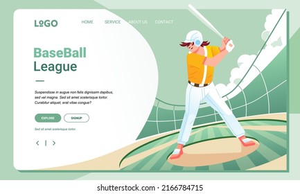 Modern Illustration Baseball player character sport and Landing Page Design for web page and app concept. for various digital purposes in a modern minimalist style