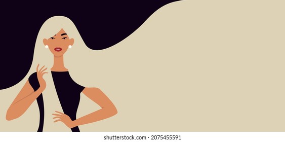 Modern illustration of beautiful woman with blonde hair. Template for cards, greetings, flyer, banner for beauty salon, hair salon or Women's Day, 8th March. 