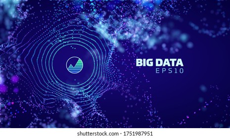 Modern illustration with big data. Wireframe illustration. Big data. Bigdata blasted particles
