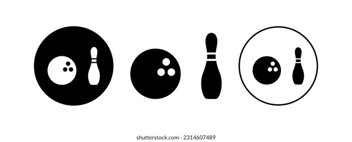 Modern illustration with black bowling. Vector icon set of bowling equipment.