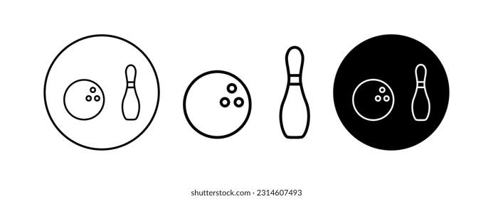 Ilustración moderna con bolera negra. Juego de iconos vectoriales del equipo de boliche.