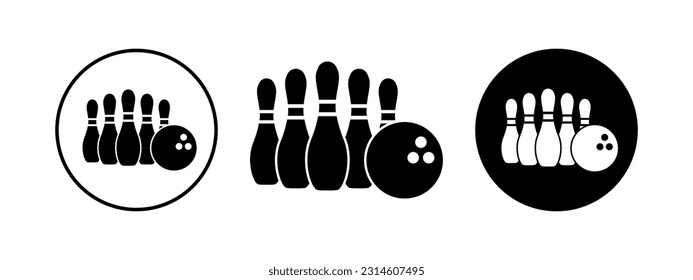 Modern illustration with black bowling. Vector icon set of bowling equipment.