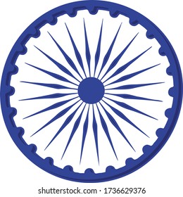 Modern illustration of blue round circular wheel symbol on the national flag of India in color as vector illustration eps file 