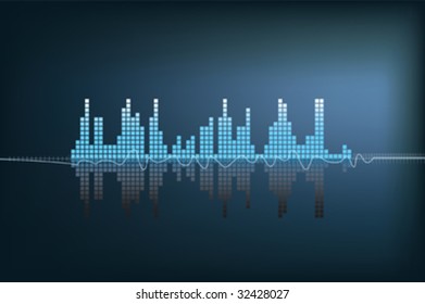 modern illustration of a blue soundwave with reflection