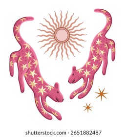 modern illustration in boho country style with elements of astrology and tarot. female character and constellations	

