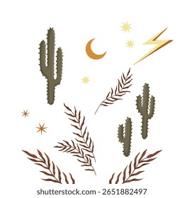 modern illustration in boho country style with elements of astrology and tarot. female character and constellations	
