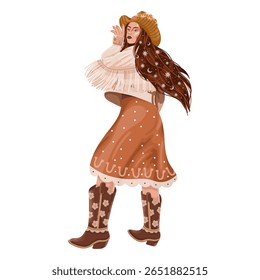 modern illustration in boho country style with elements of astrology and tarot. female character and constellations	
