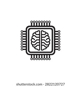 Modern illustration of brain inside microchip with circuit pins