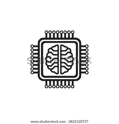Modern illustration of brain inside microchip with circuit pins