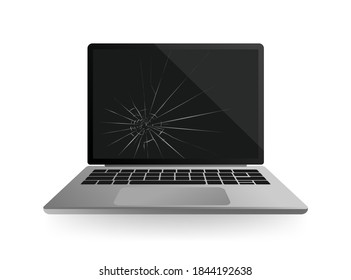 Modern illustration with broken glass laptop for concept design. Support service icon. Smartphone screen. Laptop screen. Isolated object. Internet technology.