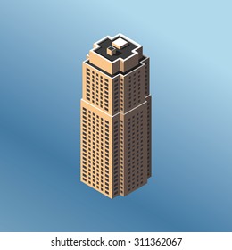 Modern illustration of an brown isometric building. 3d building icon.