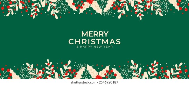modern illustration of christmas leaves banner border frame decoration design